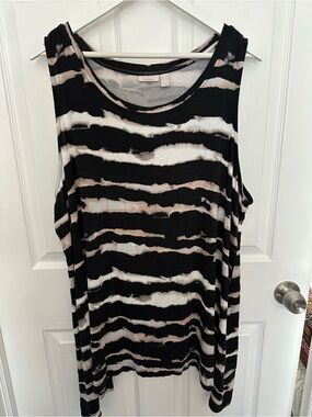 Women's LOGO Layers By Lori Goldstein Black & Cream Striped Scoop Neck Top Sz:3X